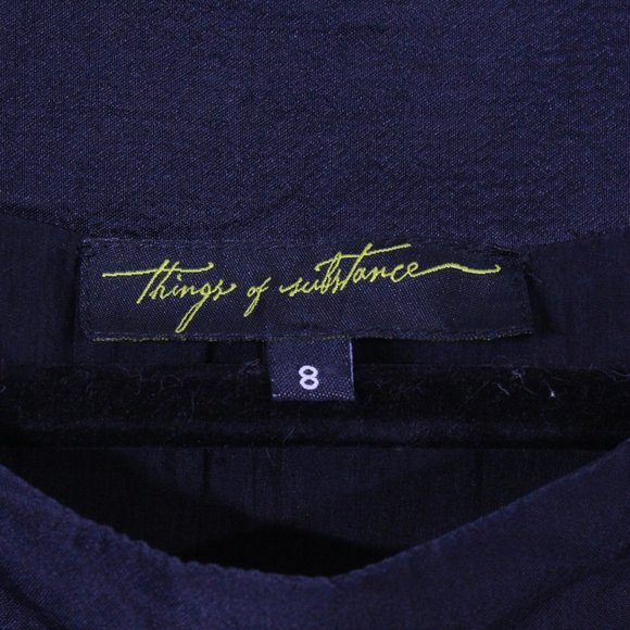 Things Of Substance Black Silk Cap Sleeve Embroidered Pleated Dress Size 8 - Picture 10 of 14